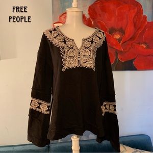 Free People Santa Maria Black Embroidered Pullover S Small